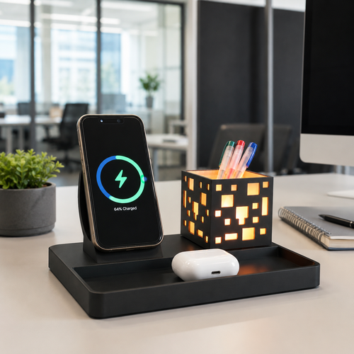 MagSafe Charging Station with Desk Organizer – Pen Holder, LED Light, Wireless Charger for iPhone 17/16/15/14, Home Office Gift
