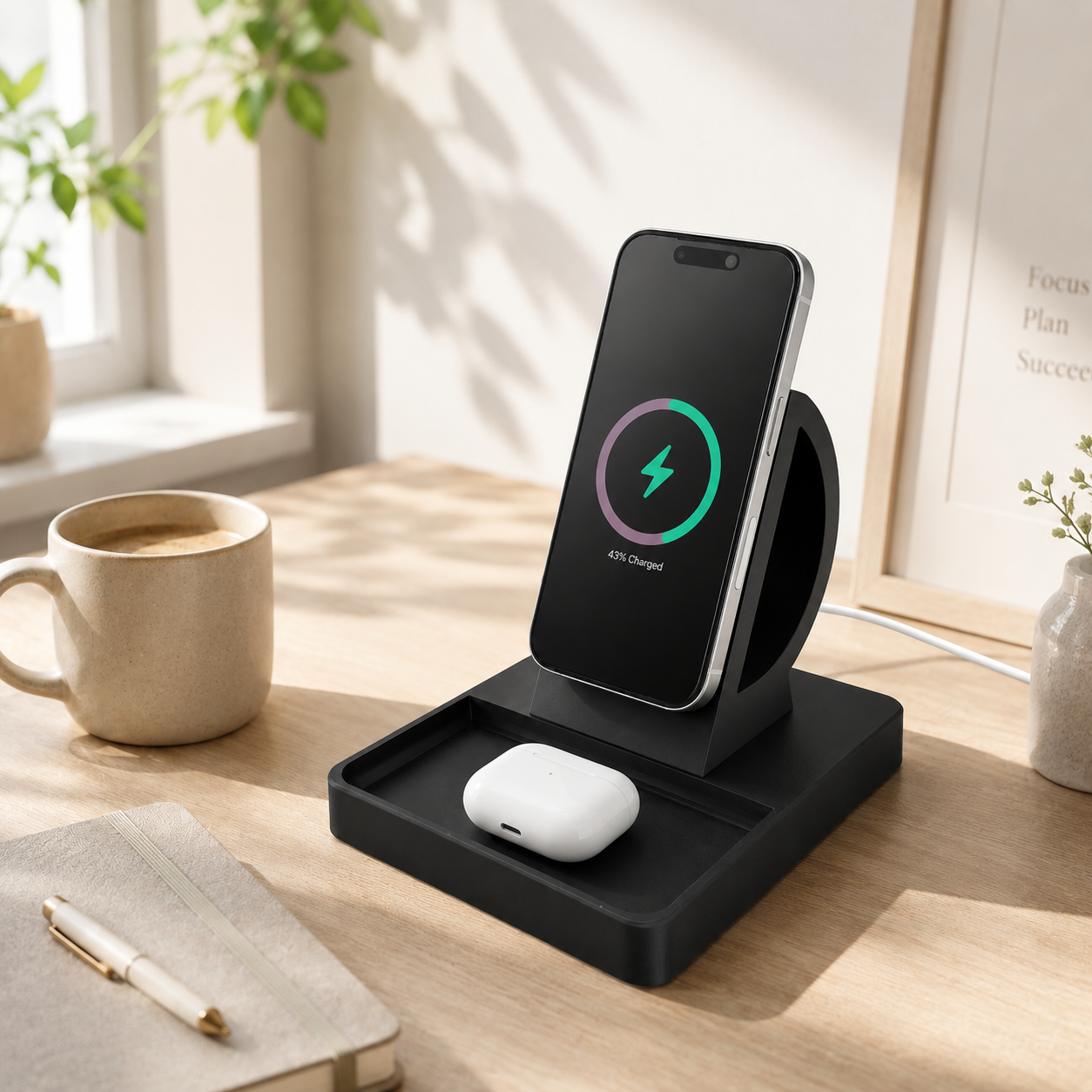 MagSafe Charging Stand with Catch-All Tray – 25W Fast Wireless Charger, StandBy Mode, Desk Organizer