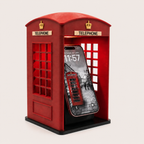 Vintage London phone booth MagSafe charger in Burgundy Red with RGB LED night light on a desk – Form and Fix