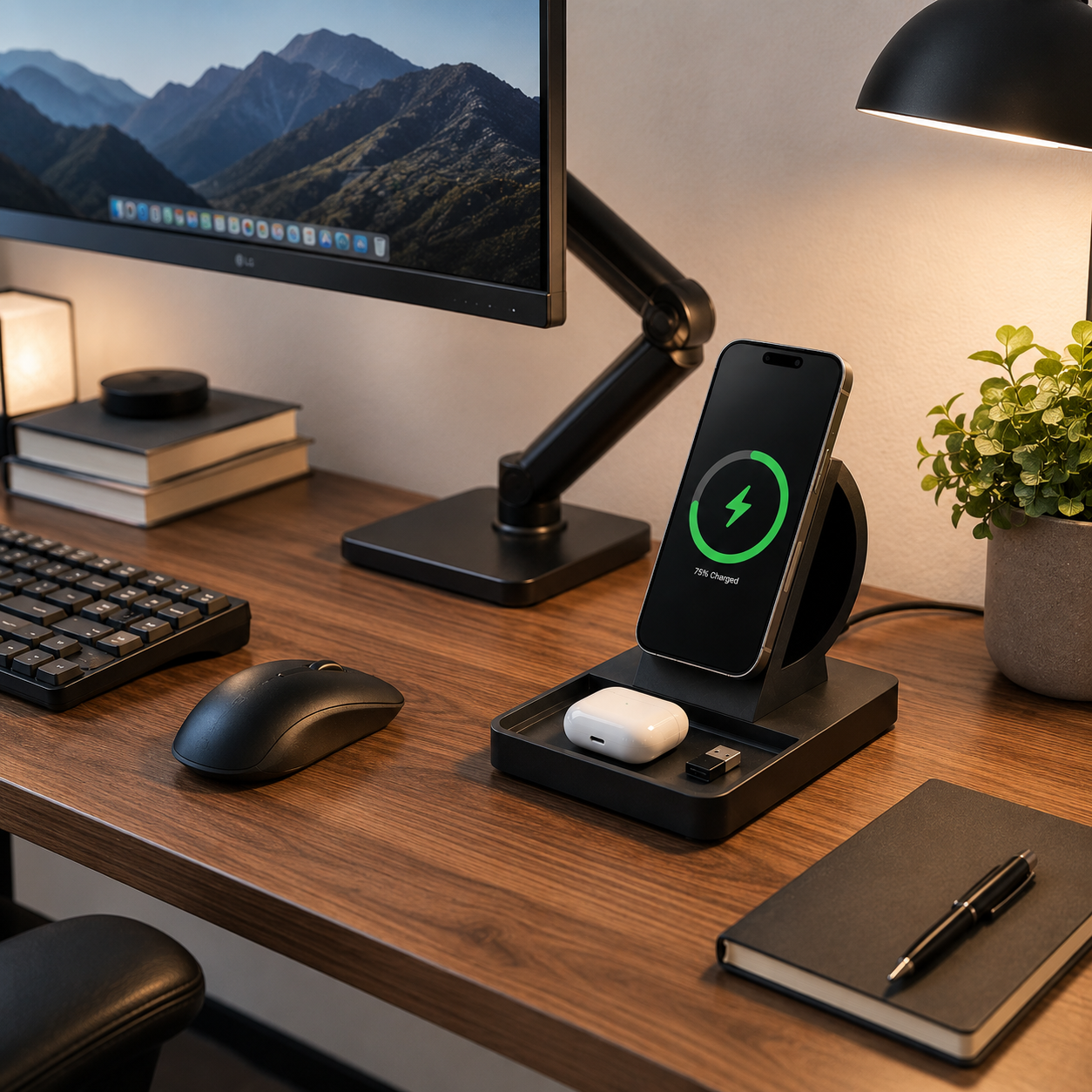 MagSafe Charging Stand with Catch-All Tray – 25W Fast Wireless Charger, StandBy Mode, Desk Organizer