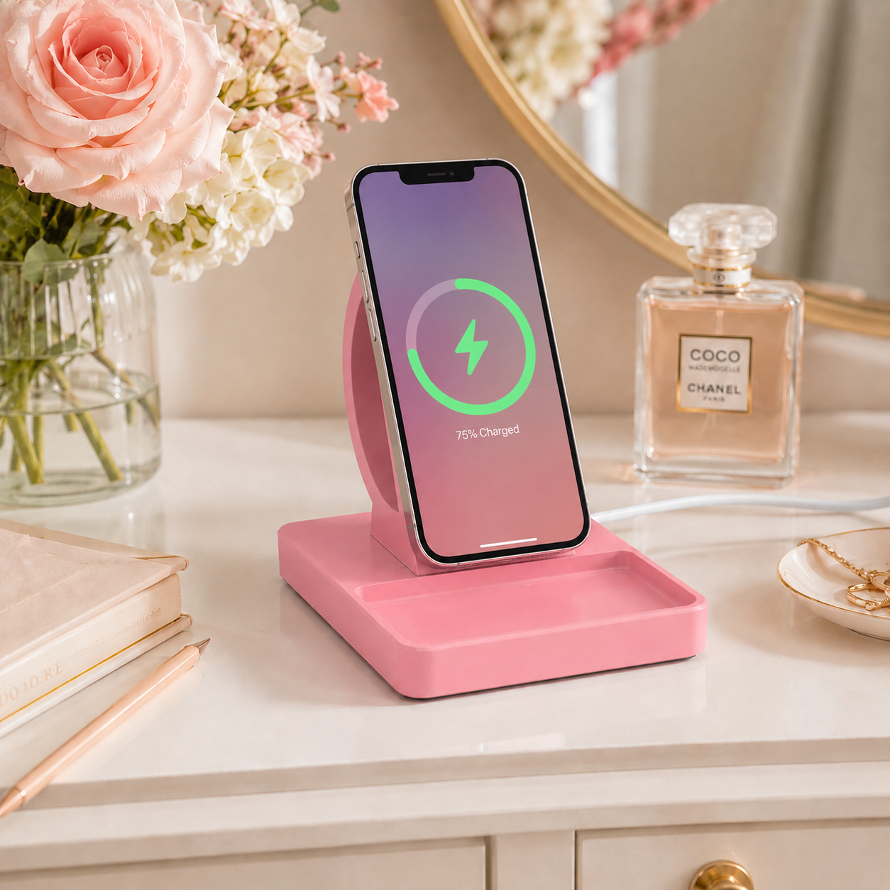 MagSafe Charging Stand with Catch-All Tray – 25W Fast Wireless Charger, StandBy Mode, Desk Organizer