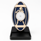 Football Wireless Charger Stand in Midnight Navy and Burgundy Red with lace detailing and player silhouette cutout, 25W Qi2 MagSafe charging, made in USA from plant-based PLA