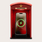 Phone booth MagSafe iPhone charging dock with color-changing LED light glowing on a nightstand – Form and Fix