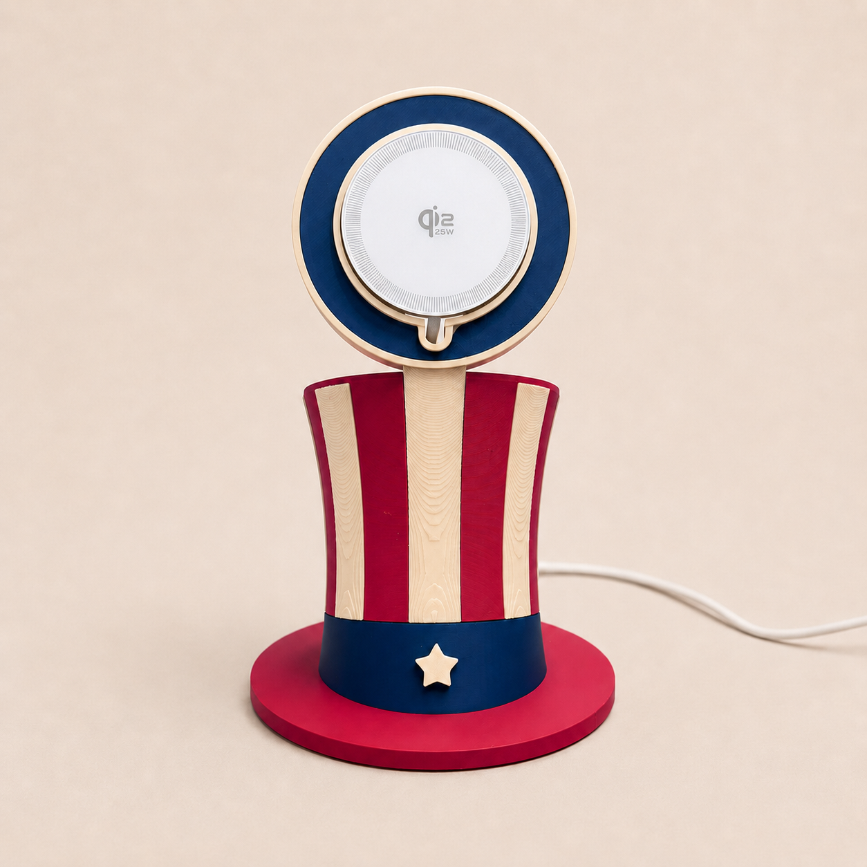 Wireless Charger Gift for Him, Patriotic Gift for Dad, Uncle Sam Hat Decor, Fathers Day Gift, Phone Charger Stand, Patriotic Gifts for Men