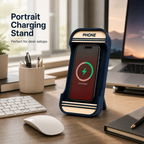 Retro payphone iPhone charger stand showing portrait mode with iPhone docked and charging – Form and Fix
