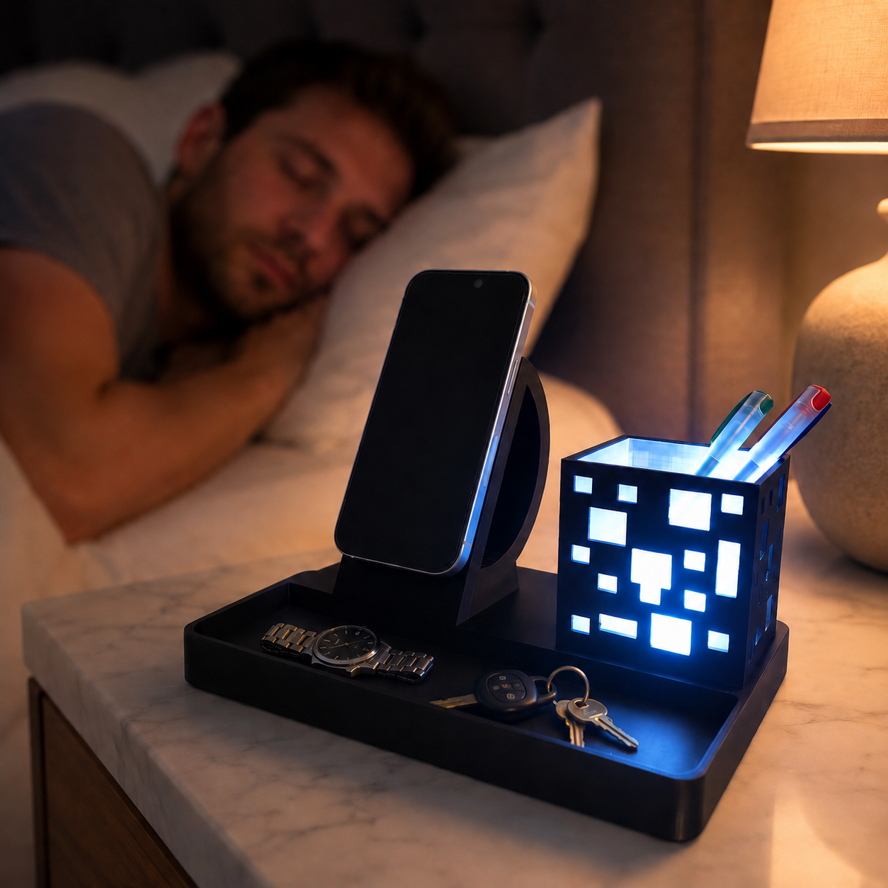 Cube Dock – MagSafe Charging Station with LED Pen Holder & Desk Organizer