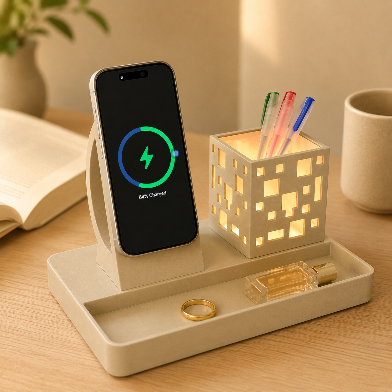 Cube Dock – MagSafe Charging Station with LED Pen Holder & Desk Organizer