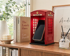Vintage phone booth charger stand for iPhone in Burgundy Red showing 25W MagSafe charging in use – Form and Fix