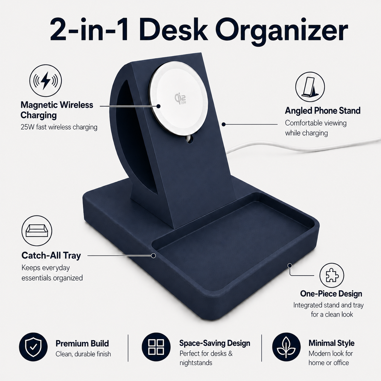 MagSafe Charging Stand with Tray – 25W Wireless Charger for iPhone