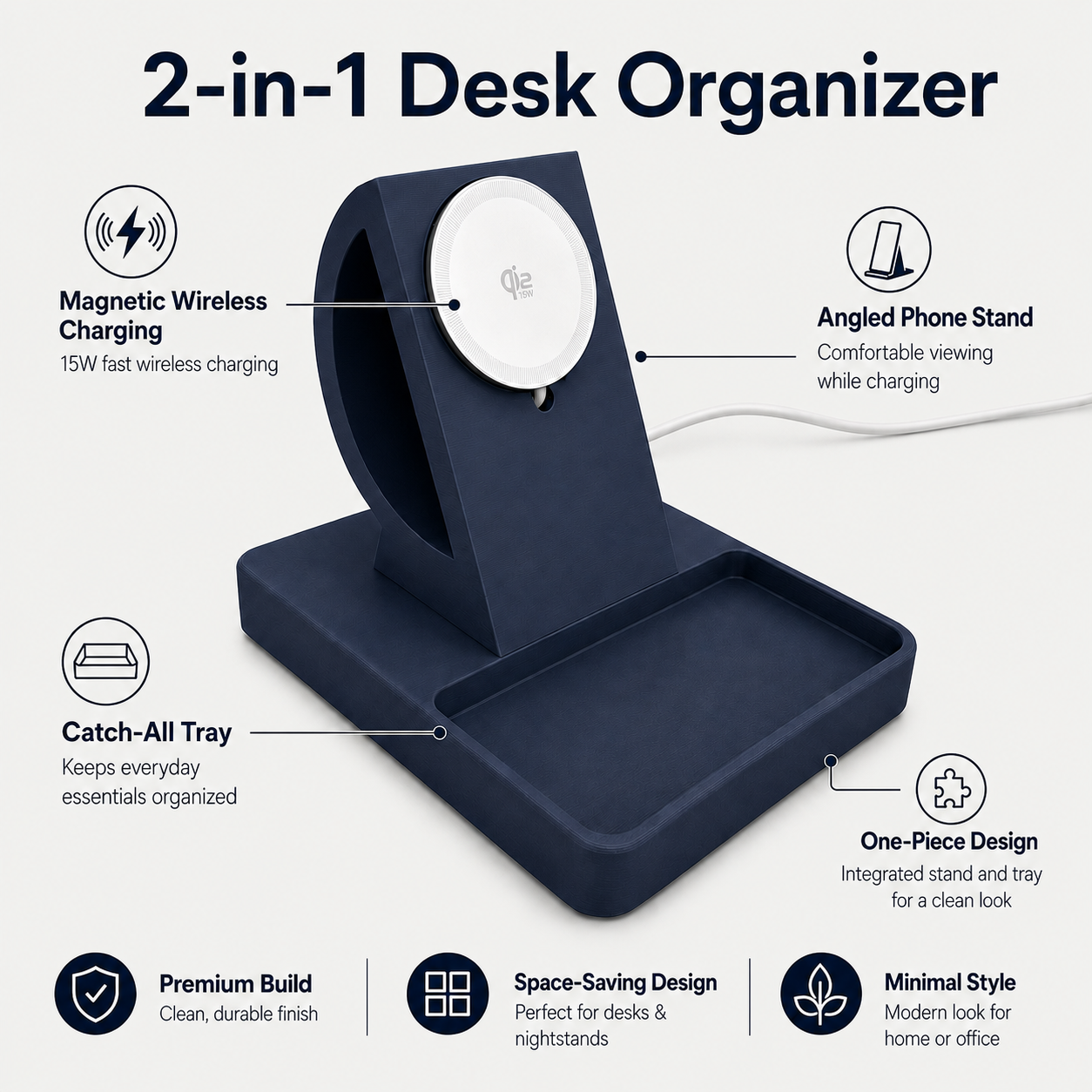 MagSafe Charging Stand with Catch-All Tray – 25W Fast Wireless Charger, StandBy Mode, Desk Organizer