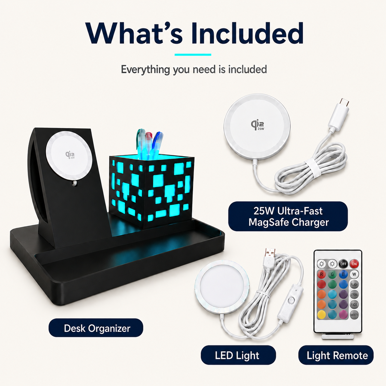 Cube Dock – MagSafe Charging Station with LED Pen Holder & Desk Organizer