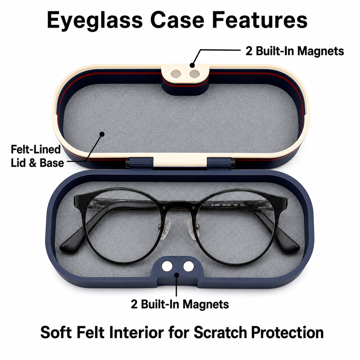 Cute Character Glasses Case | Hard Shell Magnetic Eyeglass Holder, Eco-Friendly, Felt Lined, Funny Gift