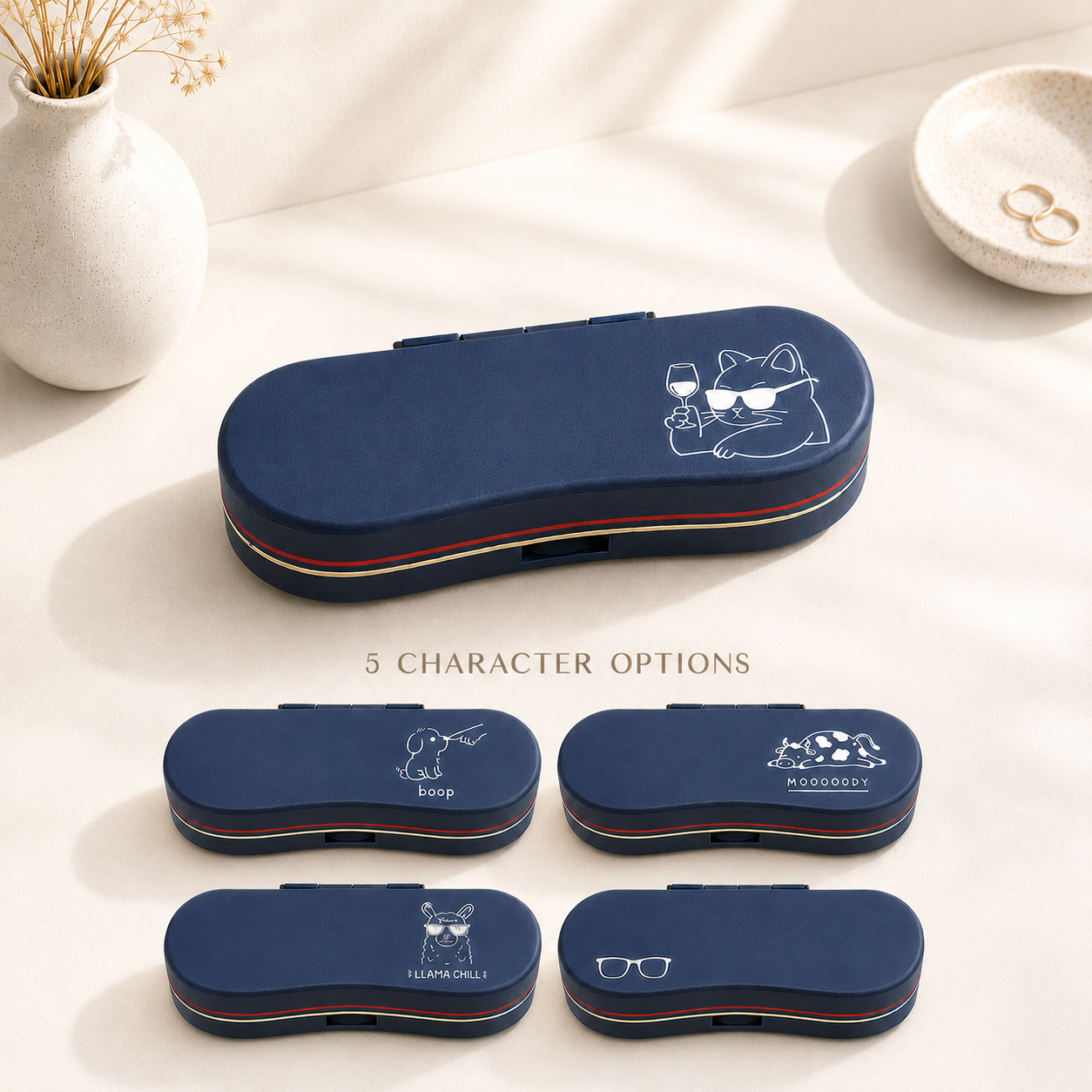 Cute Character Glasses Case | Hard Shell Magnetic Eyeglass Holder, Eco-Friendly, Felt Lined, Funny Gift