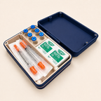 Close-up of peptide vial case interior compartments
